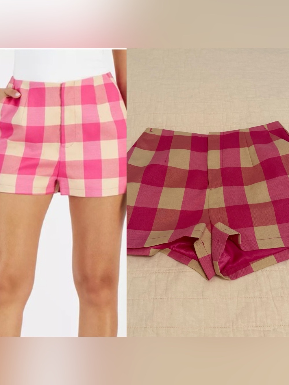 Avec Les Filles Pink Plaid Shorts